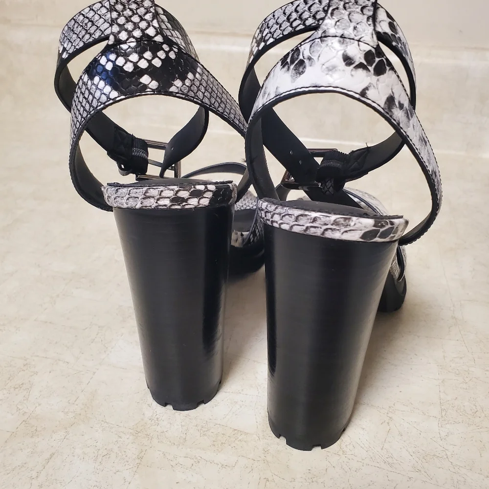 Aldo Black and White Snakeskin Slingback Block Heels